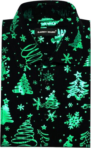 Barry.Wang Men's Christmas Dress Shirts Long Sleeve Luxury Shiny Shirt Party Snowflake Fashion Halloween Print Tops Xmas in Kuwait