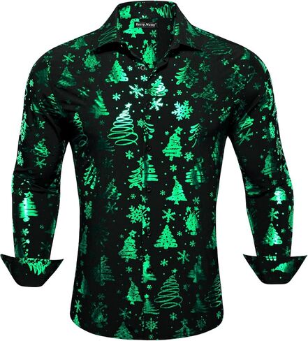 Barry.Wang Men's Christmas Dress Shirts Long Sleeve Luxury Shiny Shirt Party Snowflake Fashion Halloween Print Tops Xmas in Kuwait
