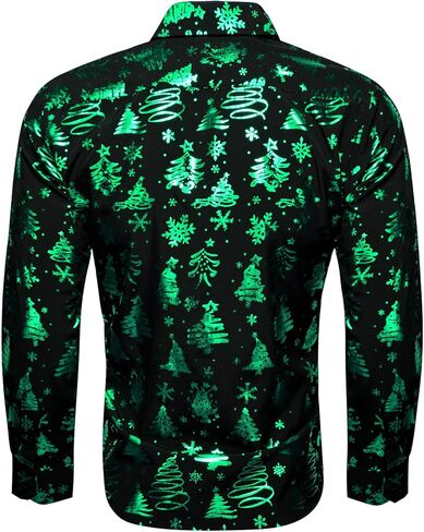 Barry.Wang Men's Christmas Dress Shirts Long Sleeve Luxury Shiny Shirt Party Snowflake Fashion Halloween Print Tops Xmas in Kuwait