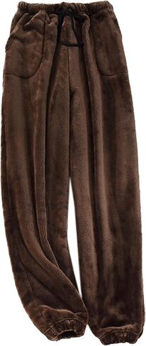 Cromoncent Mens Plush Warm Lounge Pj Pants Thickened Fleece Pajama Jogger Pants with Pockets Sleepwear in Saudi Arabia