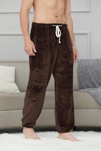 Cromoncent Mens Plush Warm Lounge Pj Pants Thickened Fleece Pajama Jogger Pants with Pockets Sleepwear in Saudi Arabia
