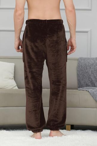 Cromoncent Mens Plush Warm Lounge Pj Pants Thickened Fleece Pajama Jogger Pants with Pockets Sleepwear in Saudi Arabia