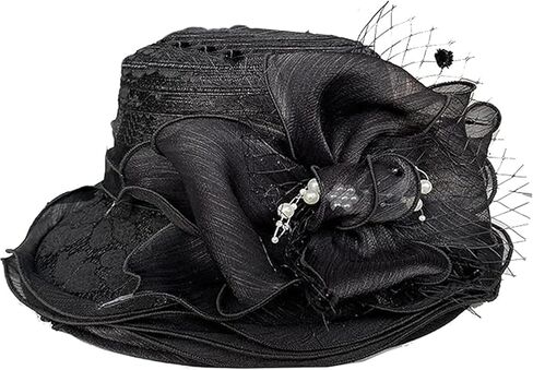Womens Lace Organza Church Hat Beach Party Derby Hat Summer Flower Sun Hat for Ladies Elegant Kentucky Organza Derby Hat in Saudi Arabia