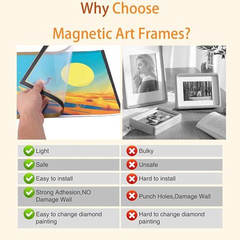 XEUZK Diamond Art Frames - 12 Pack (Black) 30x40cm, Magnetic Diamond Art Painting Canvas Frames 12"x16",PVC Self Adhesive Suitable for 12x16 inches Pictures for Home Office Wall Door Decor in Kuwait