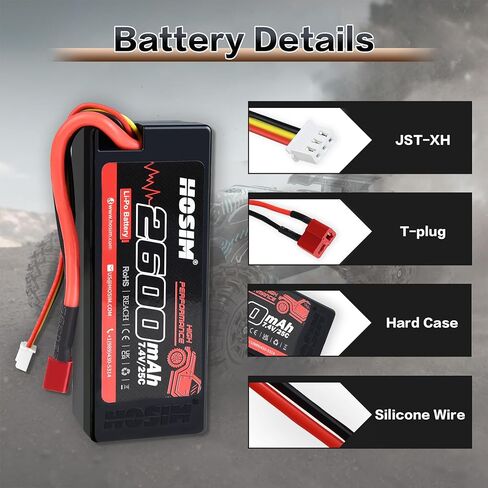 Hosim 2PCS 2S 7.4V 2600mAh Lipo Battery 25C with 2 USB Chargers, 1 Battery Bag & 1 Strap for Brushless RC Car Truck RC Vehicles Boat Battery Fit for X08 X07 X07W High Speed RC Cars 1/10 Scale in Saudi Arabia