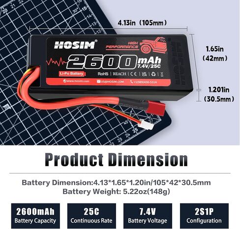 Hosim 2PCS 2S 7.4V 2600mAh Lipo Battery 25C with 2 USB Chargers, 1 Battery Bag & 1 Strap for Brushless RC Car Truck RC Vehicles Boat Battery Fit for X08 X07 X07W High Speed RC Cars 1/10 Scale in Saudi Arabia