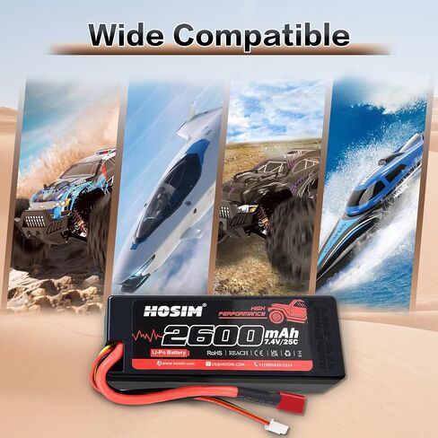 Hosim 2PCS 2S 7.4V 2600mAh Lipo Battery 25C with 2 USB Chargers, 1 Battery Bag & 1 Strap for Brushless RC Car Truck RC Vehicles Boat Battery Fit for X08 X07 X07W High Speed RC Cars 1/10 Scale in Saudi Arabia