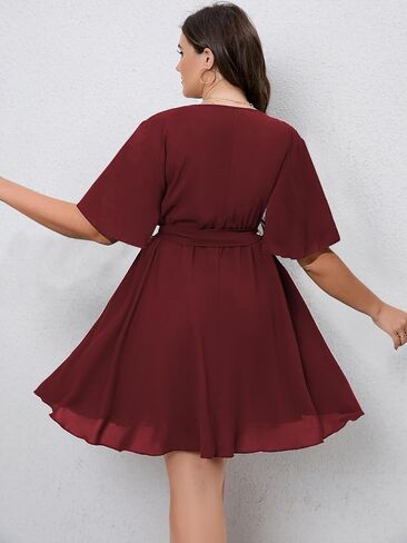 SCOMCHIC Women's Plus Size Summer Dresses Short Sleeve Wrap V Neck A Line Skater Mini Short Dress XL-4XL in Kuwait
