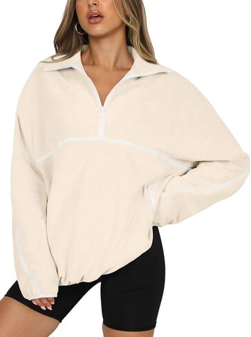 LASLULU Womens Half Zip Pullover Sweatshirt Sherpa Fleece Jacket Oversized Sweatshirts Warm Fuzzy Sweaters Pockets in Kuwait