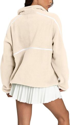 LASLULU Womens Half Zip Pullover Sweatshirt Sherpa Fleece Jacket Oversized Sweatshirts Warm Fuzzy Sweaters Pockets in Kuwait