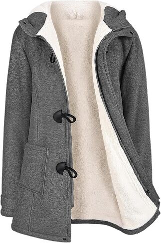 Womens Sherpa Lined Winter Coat Horn Button Fleece Jacket Thicken Zip Up Hoodies Winter Clothes Warm Sweatshirt in Saudi Arabia