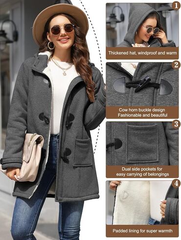 Womens Sherpa Lined Winter Coat Horn Button Fleece Jacket Thicken Zip Up Hoodies Winter Clothes Warm Sweatshirt in Saudi Arabia