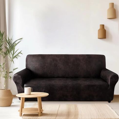 Oversized Sofa Cover for Home Décor, Soft 3 Cushion Couch Cover for Sofa, Leather-Like Spandex Slipcover, 1-Piece Couch Cover for Dogs/Cats (Oversized Sofa，Brown) in Kuwait
