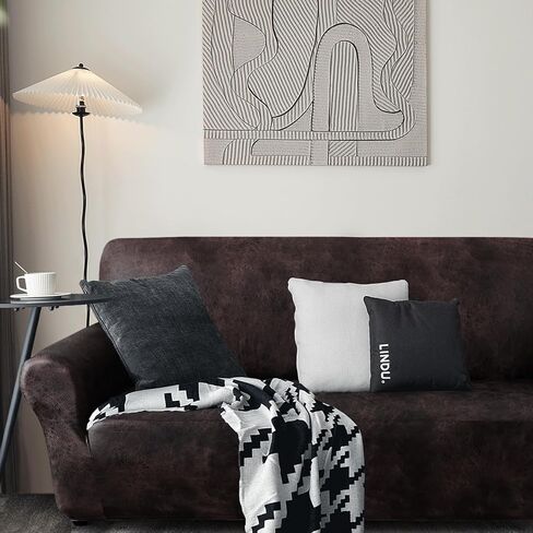 Oversized Sofa Cover for Home Décor, Soft 3 Cushion Couch Cover for Sofa, Leather-Like Spandex Slipcover, 1-Piece Couch Cover for Dogs/Cats (Oversized Sofa，Brown) in Kuwait