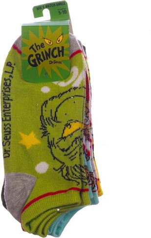 Bioworld Dr. Seuss The Grinch Who Stole Christmas 7 Pair Pack Juniors/Womens Ankle Socks Shoe Size 5-10 in Saudi Arabia
