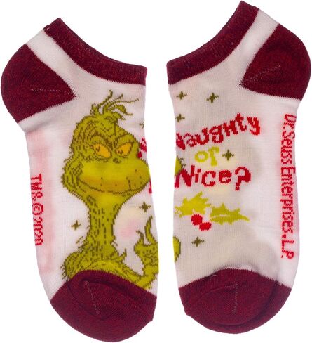 Bioworld Dr. Seuss The Grinch Who Stole Christmas 7 Pair Pack Juniors/Womens Ankle Socks Shoe Size 5-10 in Saudi Arabia