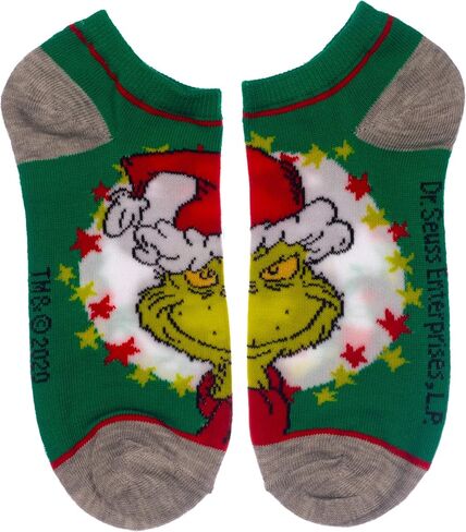 Bioworld Dr. Seuss The Grinch Who Stole Christmas 7 Pair Pack Juniors/Womens Ankle Socks Shoe Size 5-10 in Saudi Arabia