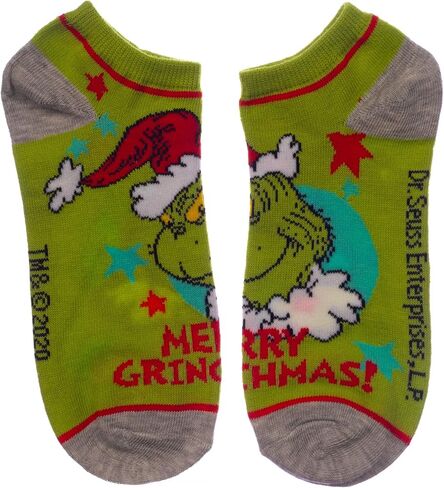 Bioworld Dr. Seuss The Grinch Who Stole Christmas 7 Pair Pack Juniors/Womens Ankle Socks Shoe Size 5-10 in Saudi Arabia