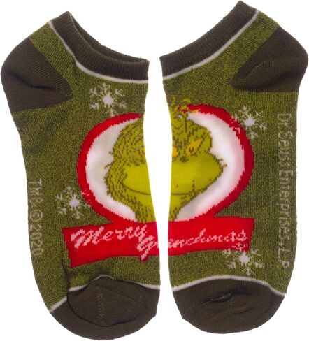 Bioworld Dr. Seuss The Grinch Who Stole Christmas 7 Pair Pack Juniors/Womens Ankle Socks Shoe Size 5-10 in Saudi Arabia
