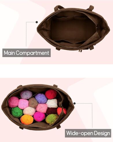 Corduroy Yarn Bag Travel Crochet Bag, Large Capacity Tote Bag Knitting Bag for Carrying Projects, Knitting Needles, Crochet Hooks and Yarn, Brown in Kuwait