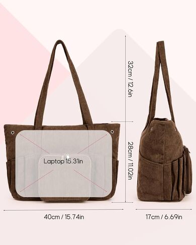 Corduroy Yarn Bag Travel Crochet Bag, Large Capacity Tote Bag Knitting Bag for Carrying Projects, Knitting Needles, Crochet Hooks and Yarn, Brown in Kuwait