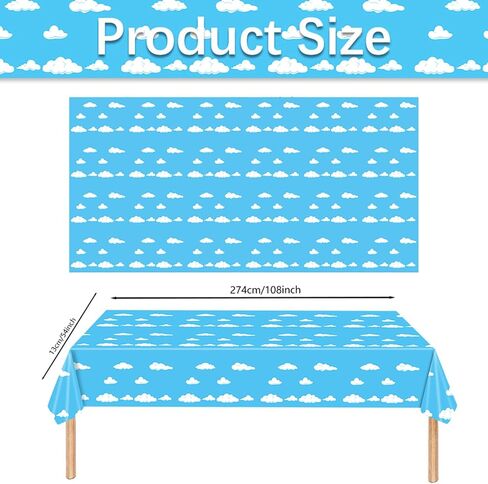 Blue Sky White Clouds Birthday Party Supplies Cartoon Story Tablecloth Party Table Cover Cartoon Table Banner for Baby Kids Shower Birthday Party Decorations, 54 x 108 Inch (1) in Saudi Arabia