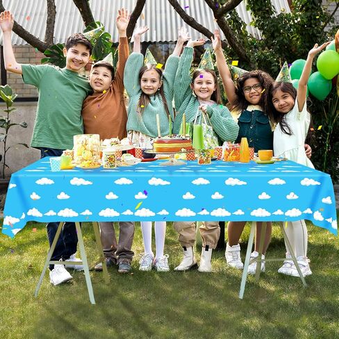 Blue Sky White Clouds Birthday Party Supplies Cartoon Story Tablecloth Party Table Cover Cartoon Table Banner for Baby Kids Shower Birthday Party Decorations, 54 x 108 Inch (1) in Saudi Arabia
