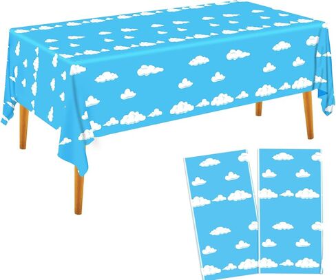 Blue Sky White Clouds Birthday Party Supplies Cartoon Story Tablecloth Party Table Cover Cartoon Table Banner for Baby Kids Shower Birthday Party Decorations, 54 x 108 Inch (1) in Saudi Arabia