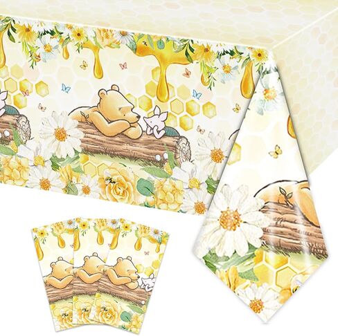 3PCS Blue Winnie Bear Baby Shower Tablecloths, Birthday Party Decorations Boys Birthday Winnie Bear The Pooh Disposable Plastic Tablecloths Party Supplies -54x108IN in Saudi Arabia