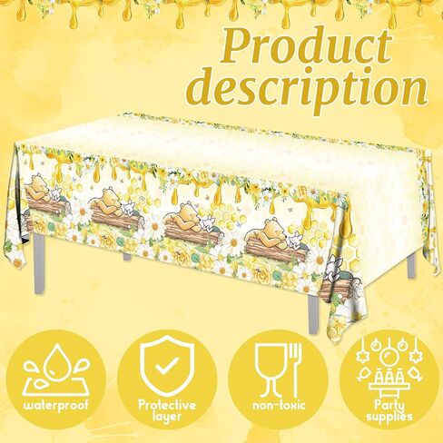 3PCS Blue Winnie Bear Baby Shower Tablecloths, Birthday Party Decorations Boys Birthday Winnie Bear The Pooh Disposable Plastic Tablecloths Party Supplies -54x108IN in Saudi Arabia