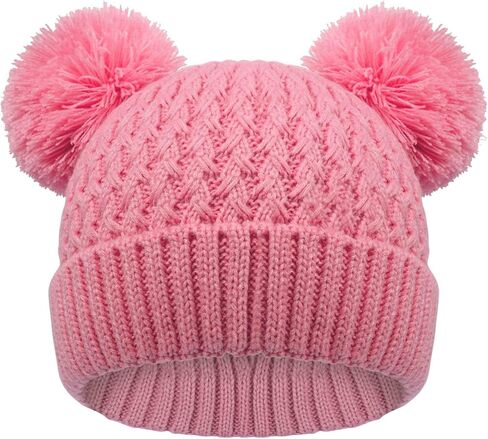 Kids Winter Hat Warm Knitted Beanies with Double Pom Pom Thick Ski Cap for Boys Girls 7-12 Years in Saudi Arabia