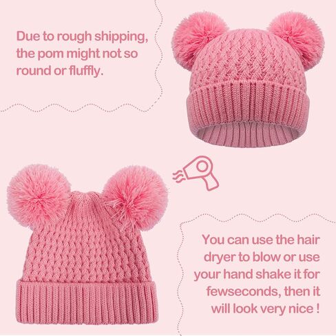 Kids Winter Hat Warm Knitted Beanies with Double Pom Pom Thick Ski Cap for Boys Girls 7-12 Years in Saudi Arabia
