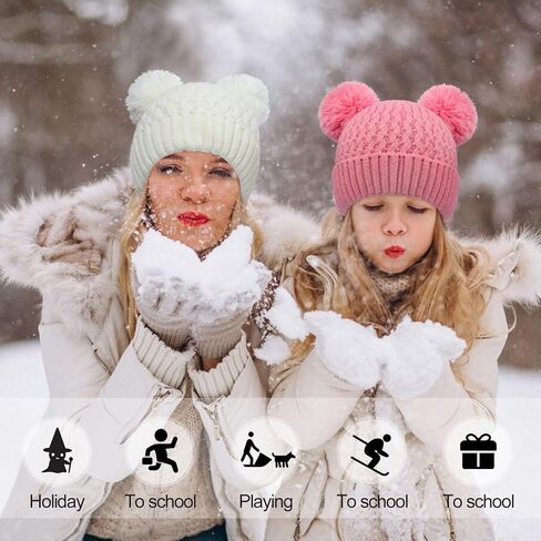 Kids Winter Hat Warm Knitted Beanies with Double Pom Pom Thick Ski Cap for Boys Girls 7-12 Years in Saudi Arabia