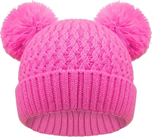 Kids Winter Hat Warm Knitted Beanies with Double Pom Pom Thick Ski Cap for Boys Girls 7-12 Years in Saudi Arabia