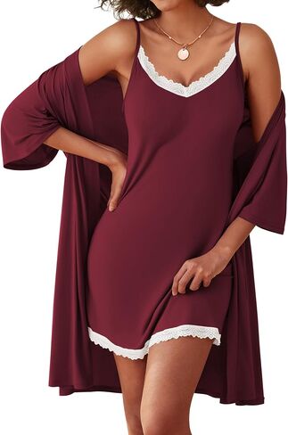 Ekouaer Robes Womens Nightgown and Robe Set 2 Piece Sexy Lace Spaghetti Strap Lightweight Sleepwear with Pockets S-XXL in Saudi Arabia