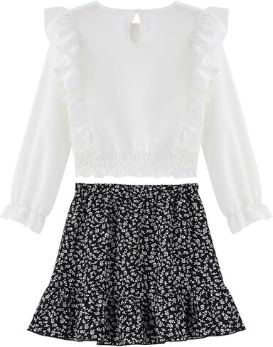Girls Floral Skirt Set Long Sleeve Ruffle Top and Skirts Outfit 2 Piece Toddler Girl Fall Clothes Sets in Saudi Arabia