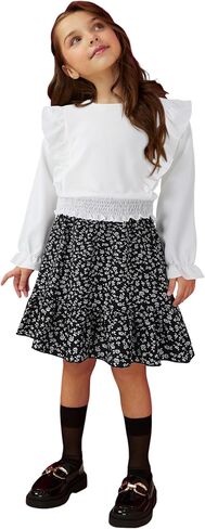 Girls Floral Skirt Set Long Sleeve Ruffle Top and Skirts Outfit 2 Piece Toddler Girl Fall Clothes Sets in Saudi Arabia