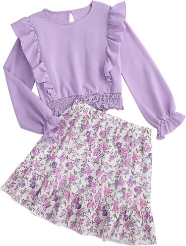 Girls Floral Skirt Set Long Sleeve Ruffle Top and Skirts Outfit 2 Piece Toddler Girl Fall Clothes Sets in Saudi Arabia