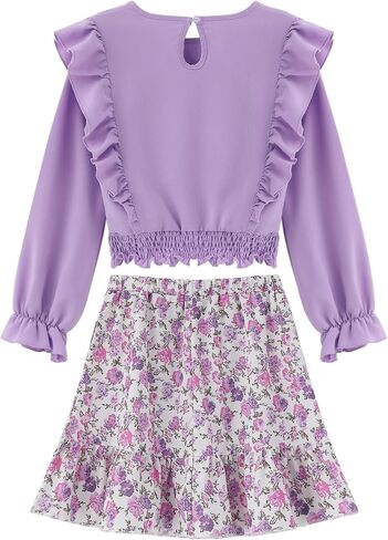 Girls Floral Skirt Set Long Sleeve Ruffle Top and Skirts Outfit 2 Piece Toddler Girl Fall Clothes Sets in Saudi Arabia