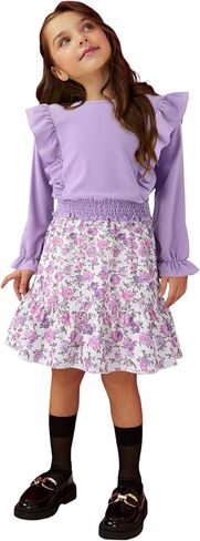 Girls Floral Skirt Set Long Sleeve Ruffle Top and Skirts Outfit 2 Piece Toddler Girl Fall Clothes Sets in Saudi Arabia