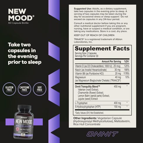 ONNIT New Mood - تخفيف التوتر العرضي، مكمل لدعم النوم والمزاج، 30 قطعة in Kuwait