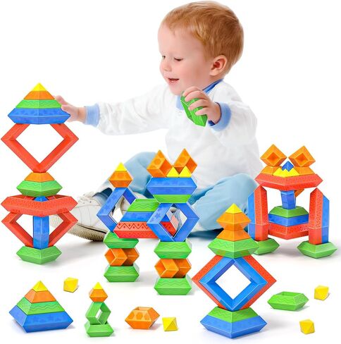 Blocks Building Toys for Toddlers 1-3 3-5, Montessori Pyramid Stacking Blocks Preschool Educational Toys for Ages 2 3 4 5 6 Boys & Girls Learning Stem Sensory Toys Kids Birthday, 45PCS in Saudi Arabia