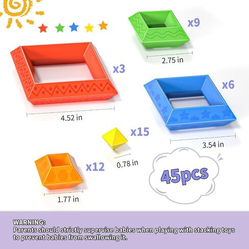 Blocks Building Toys for Toddlers 1-3 3-5, Montessori Pyramid Stacking Blocks Preschool Educational Toys for Ages 2 3 4 5 6 Boys & Girls Learning Stem Sensory Toys Kids Birthday, 45PCS in Saudi Arabia