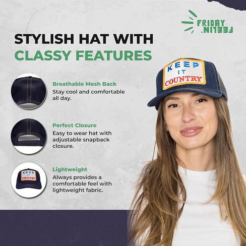 Friday Feelin' Keep It Country Trucker Hat for Daily Wear Snapback Hats for Men & Women Denim- One Size in Saudi Arabia
