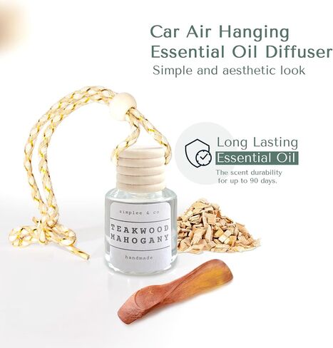 Teakwood and Mahogany Car Air Hanging Essential Oil Diffuser, Car Air Freshener Diffuser with Long Lasting Essential Oils, Aromatherapy Vehicle Diffuser, Long Lasting by Simplee Goods, Clear in Saudi Arabia