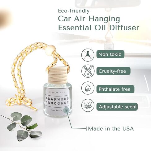 Teakwood and Mahogany Car Air Hanging Essential Oil Diffuser, Car Air Freshener Diffuser with Long Lasting Essential Oils, Aromatherapy Vehicle Diffuser, Long Lasting by Simplee Goods, Clear in Saudi Arabia