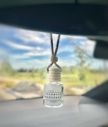 Teakwood and Mahogany Car Air Hanging Essential Oil Diffuser, Car Air Freshener Diffuser with Long Lasting Essential Oils, Aromatherapy Vehicle Diffuser, Long Lasting by Simplee Goods, Clear in Saudi Arabia