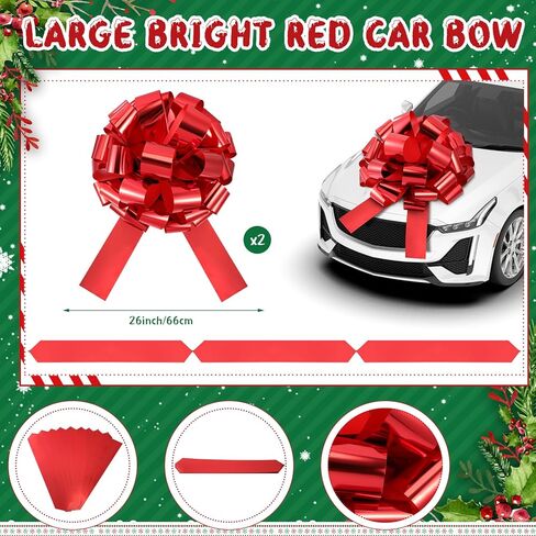 Norme 2 حزمة 26 بوصة عيد الميلاد سيارة القوس اضافية كبيرة سحب القوس كبير التفاف القوس للهدايا ضخمة الأقواس الحمراء للسيارات ديكور فراشة شكل هدية القوس للمنازل هدية كبيرة القوس القوس السيارة العملاقة in Kuwait