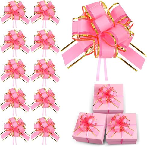 6 Inch Bows for Gift Wrapping 10Pcs Pull Bows Ribbon Pull Bows for Christmas Wedding Bouquet Baskets Packaging Decor(Pink) in Saudi Arabia