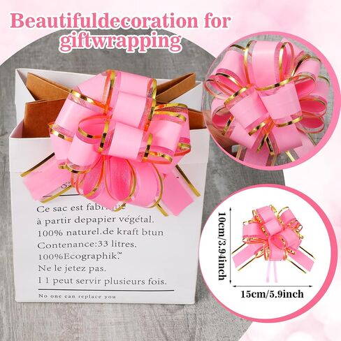 6 Inch Bows for Gift Wrapping 10Pcs Pull Bows Ribbon Pull Bows for Christmas Wedding Bouquet Baskets Packaging Decor(Pink) in Saudi Arabia